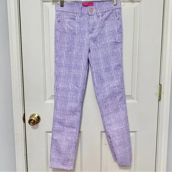 EUC Lilly Pulitzer South Ocean High Rise Gingham Verbena Lavender Pants Size 12 - Picture 3 of 4